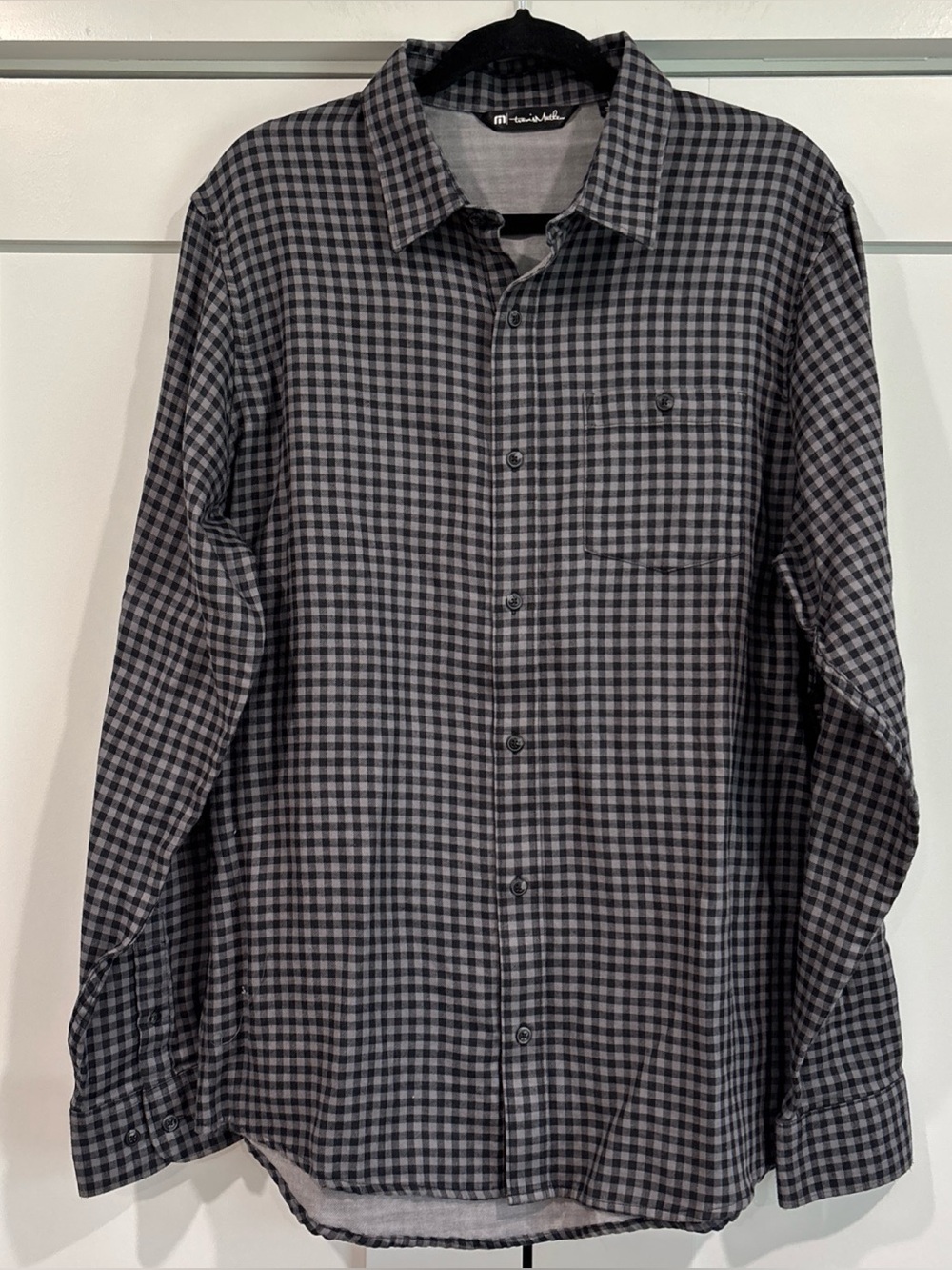 Travis Mathew Flannel Button Up Shirt Large Gray Black Check Long Sleeve NWOT